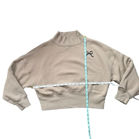 Wild Fable Cream Taupe Cropped Mock Turtleneck With Bow - Picture 3 of 6